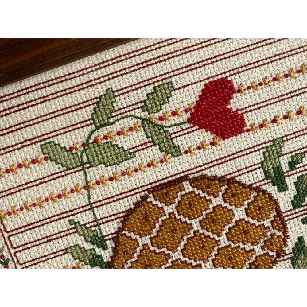 Elsa Williams needle crafted beaded pineapple welcome sign framed